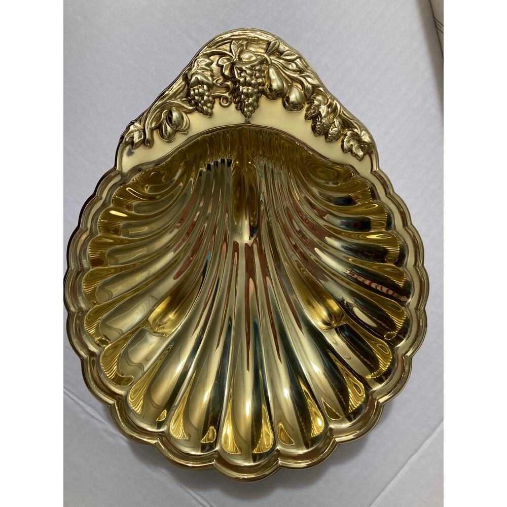vintage ANTIQUE BALDWIN SOLID BRASS SPRING GARDEN CLAM SHELL DISH BEACHY